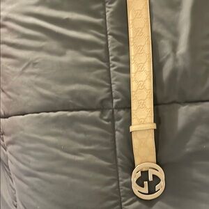 Men’s Gucci Beige Leather Belt with Silver Buckle sz 100